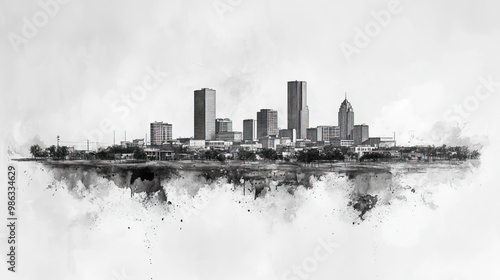 Lubbock, Texas, black and white pen pencil hand-drawn effect drawing illustration for travel poster, card, wallpaper, backdrop or banner. Modern, clear, artistic and simple photo