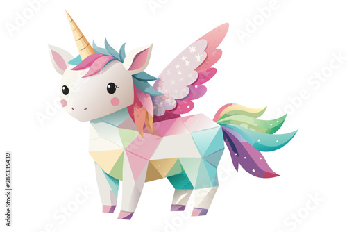 Cute unicorn background baby fairy animal vector image, isolated on white background
