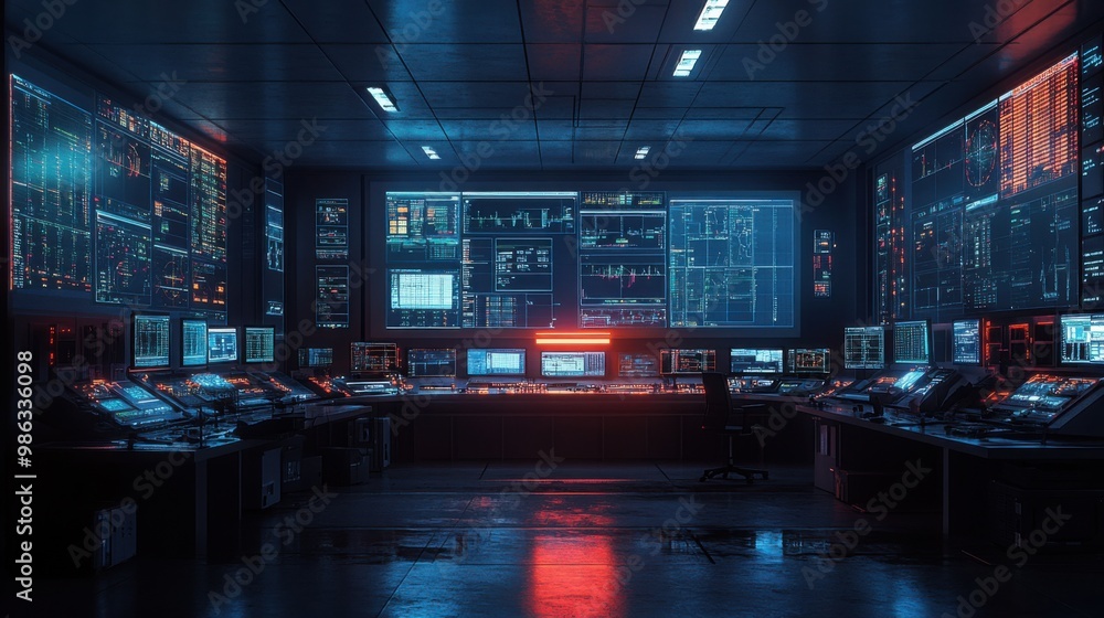 Futuristic Control Room with a Neon Glow Futuristic Control Room with a Neon Glow