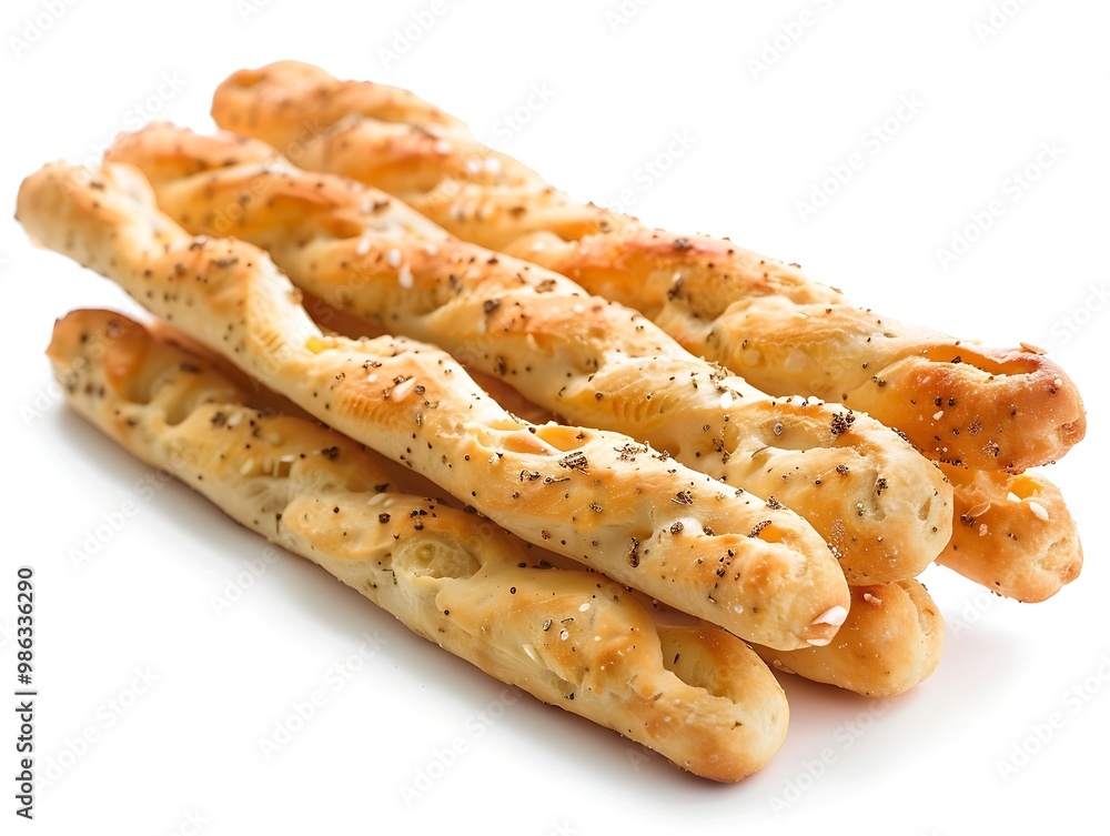 Breadsticks with sesame seeds isolated on a white background. Breadsticks with sesame seeds isolated on a white background.