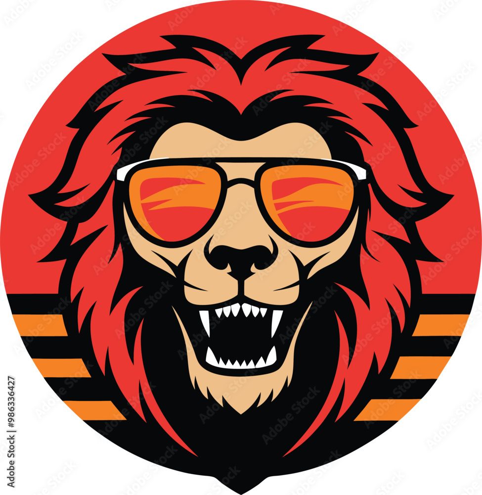 Vector art Cool sunset lion-skull wearing sun glass, illustration, T - shirt design, retro vintage style on white background Vector art Cool sunset lion-skull wearing sun glass, illustration, T - shirt design, retro vintage style on white background