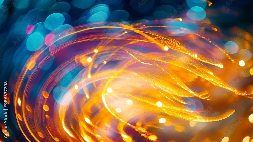 Swirling Light Trails in a Starry Night Background Swirling Light Trails in a Starry Night Background