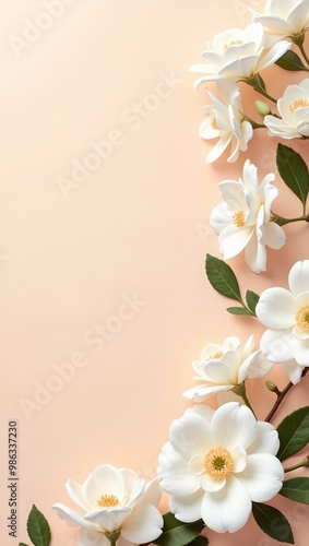 Luxurious gardenias on peach backdrop ideal for weddings