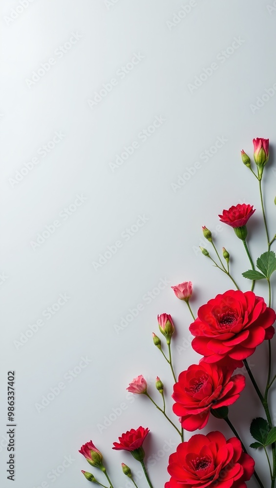 Minimalist banner with bright red geraniums on light gray background Perfect for professional events Minimalist banner with bright red geraniums on light gray background Perfect for professional events