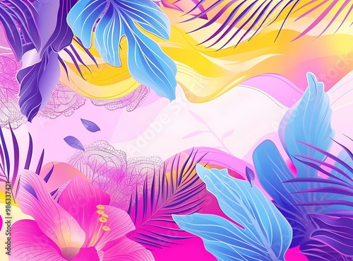Tropical Leaves and Flowers Illustration