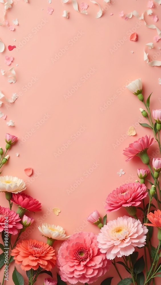 Beautiful Mothers Day banner with coral carnations Perfect for greeting cards Beautiful Mothers Day banner with coral carnations Perfect for greeting cards