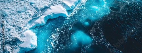 Wallpaper Mural An aerial view of an iceberg floating in the water, showcasing its massive size and intricate details. The cold blue tones of the ice contrast with the dark ocean waters. Torontodigital.ca