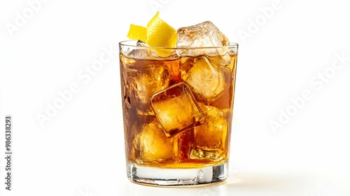 Refreshing Glass of Bundaberg Ginger Beer with Ice and Lemon Twist. photo