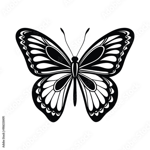 Elegant butterfly black silhouette vector, perfect for nature-inspired designs and creative art. photo