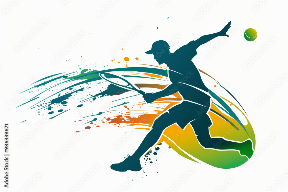Illustration of a man with a tennis racket. Sports, health Illustration of a man with a tennis racket. Sports, health