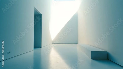 Bright and airy empty room with sunlight streaming through large windows in a...