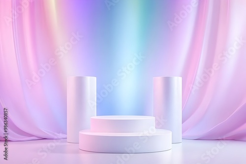 Ethereal Selenite Podium with Shimmering Aurora Borealis for Meditation Tech Demo and Product Promotion