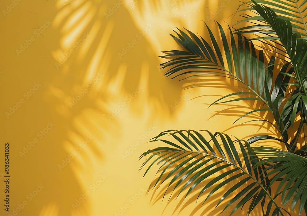 Palm Leaves and Shadows on Yellow Wall Palm Leaves and Shadows on Yellow Wall