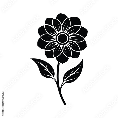 Elegant flower black silhouette vector perfect for nature-inspired prints, and designs.