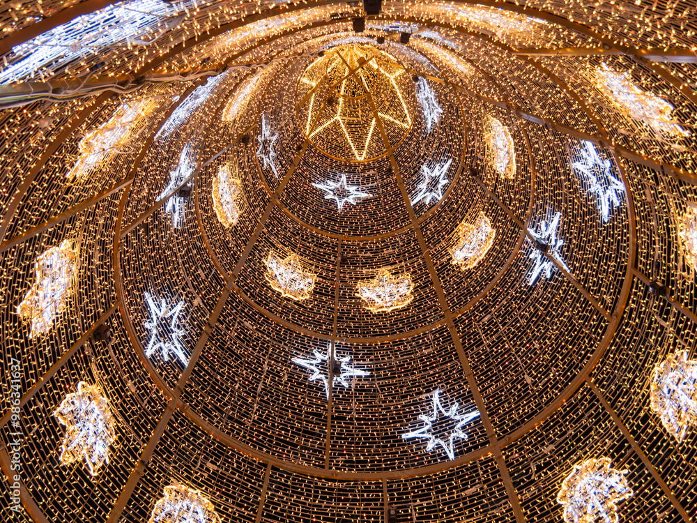 Naklejka premium Interior View of Illuminated Christmas Tree Structure