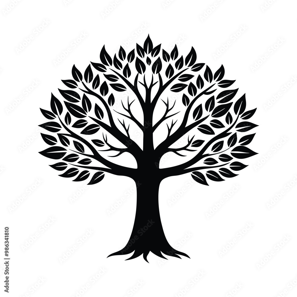 Obraz premium Elegant black silhouette vector of a tree, perfect for minimalist designs and nature-themed art.