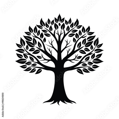 Elegant black silhouette vector of a tree, perfect for minimalist designs and nature-themed art.