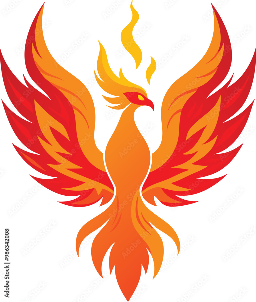 Fototapeta premium A phoenix rising from flames against a whit background