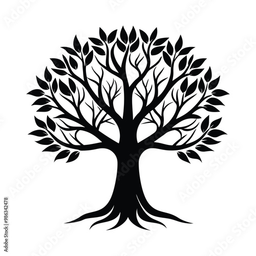 Elegant black silhouette vector of a tree, perfect for minimalist designs and nature-themed art. photo