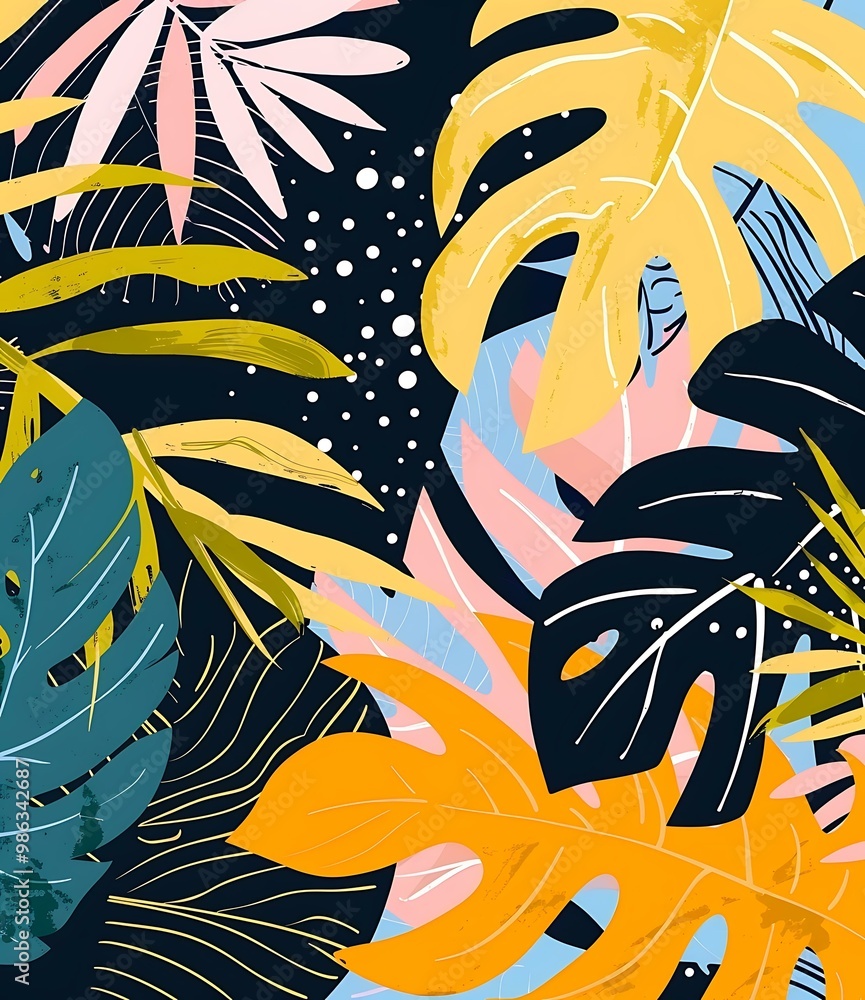 Obraz premium Tropical Leaves Seamless Pattern Illustration Background