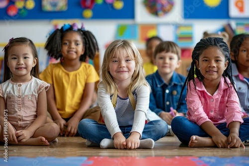Diverse Group of Happy Children in Classroom