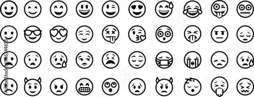 Feedback emoticons emojis. Smiley icons set in trendy flat style. Happy, neutral, sad, emoji, vectors. Customer satisfaction rating scale with good and bad emotions isolated on transparent background.