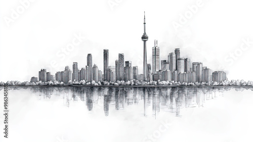 Wallpaper Mural Markham, Canada, black and white pen pencil hand-drawn effect drawing illustration for travel poster, card, wallpaper, backdrop or banner. Modern, clear, artistic and simple Torontodigital.ca