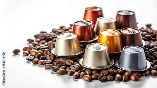 of premium coffee capsules on a white background photo