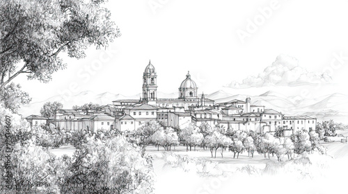 Wallpaper Mural Masaya, Nicaragua, black and white pen pencil hand-drawn effect drawing illustration for travel poster, card, wallpaper, backdrop or banner. Modern, clear, artistic and simple Torontodigital.ca