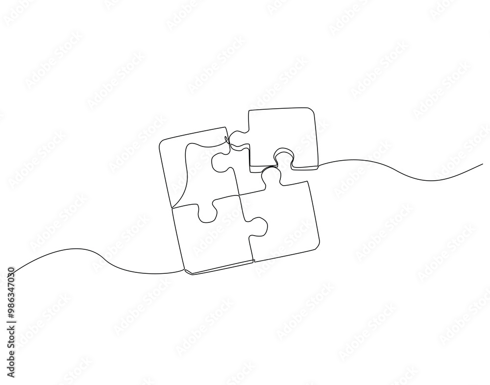 Obraz premium Continuous one line drawing of puzzles game. One line drawing illustration of international puzzle day. Jigsaw, Problem solving, Solution, and strategy concept line art. Editable outline
