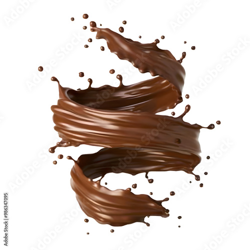 Hot chocolate splash in spiral shape with clipping path,3d rendering.