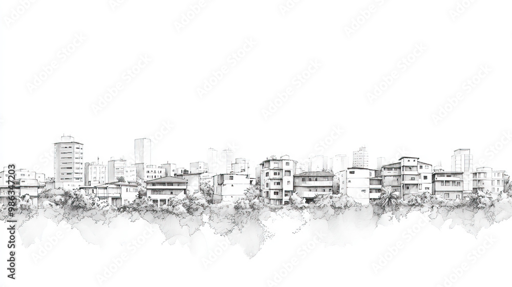Fototapeta premium Matagalpa, Nicaragua, black and white pen pencil hand-drawn effect drawing illustration for travel poster, card, wallpaper, backdrop or banner. Modern, clear, artistic and simple