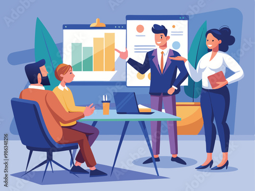 representation of a man and woman having a professional conversation about business in an office