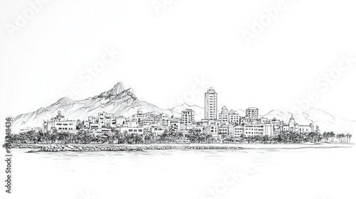 Mazatln, Mexico, black and white pen pencil hand-drawn effect drawing illustration for travel poster, card, wallpaper, backdrop or banner. Modern, clear, artistic and simple photo