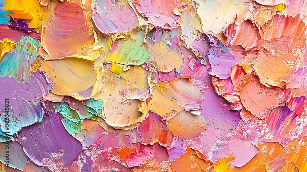 A vibrant abstract painting featuring textured layers of pastel colors blending harmoniously. A vibrant abstract painting featuring textured layers of pastel colors blending harmoniously.
