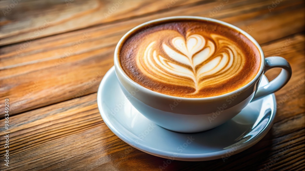 Hot latte coffee with heart shape and tree leaf latte art foam on top Hot latte coffee with heart shape and tree leaf latte art foam on top