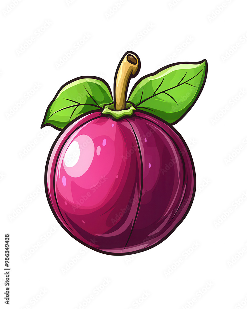 Vibrant purple plum with green leaves. Vibrant purple plum with green leaves.