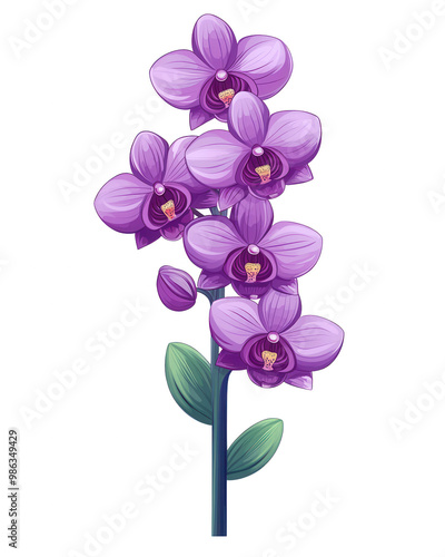 Vibrant purple orchid flower, white isolate background photo