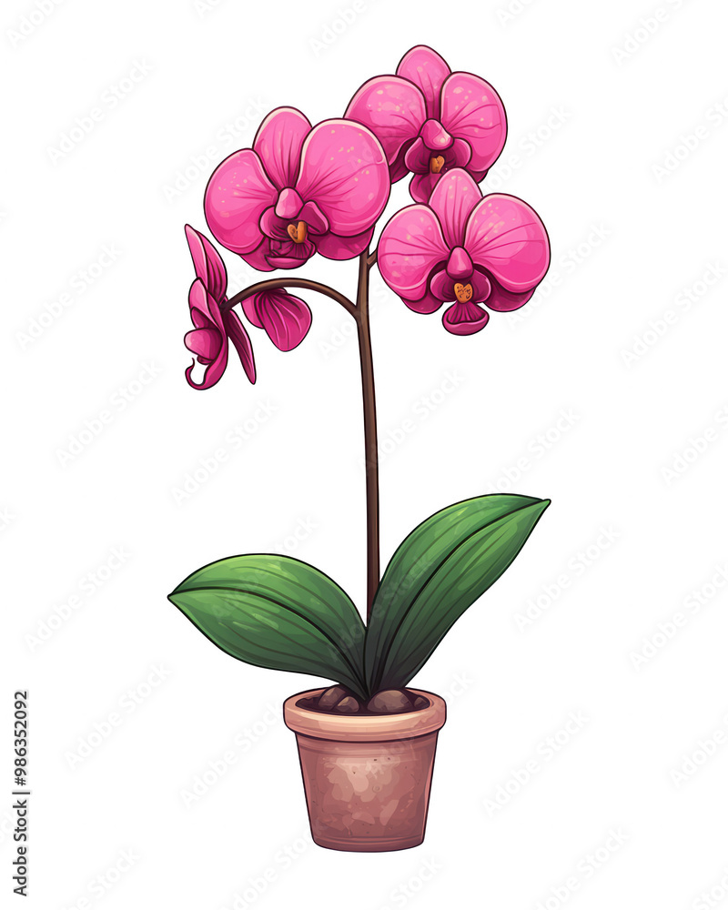 Pink orchid in a decorative pot. Pink orchid in a decorative pot.