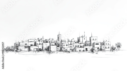 Mexicali, Mexico, black and white pen pencil hand-drawn effect drawing illustration for travel poster, card, wallpaper, backdrop or banner. Modern, clear, artistic and simple