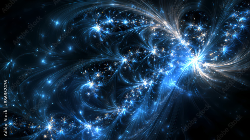 A fractal design with cosmic, star-like points in shades of blue and black. Fractal Design. Illustration A fractal design with cosmic, star-like points in shades of blue and black. Fractal Design. Illustration