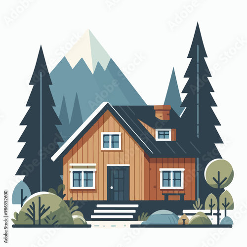 house in the snow illustration