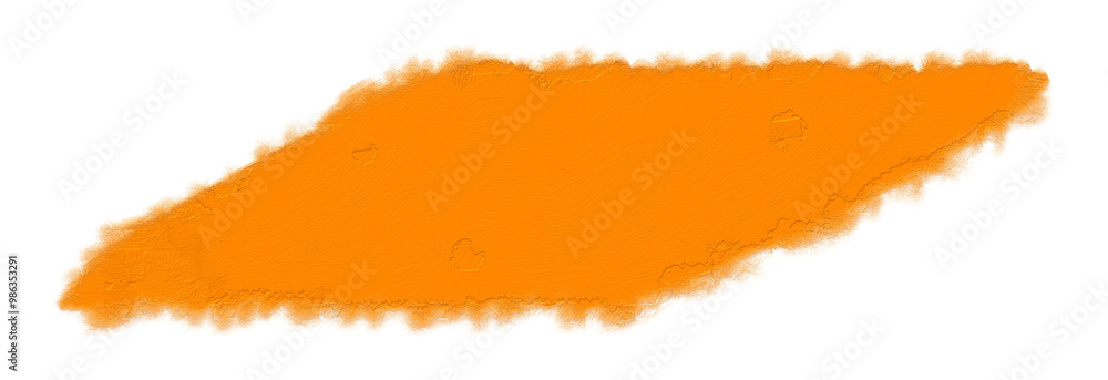 Orange brush stroke with a textured, feathery edge on a transparent background