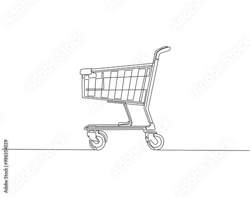 Continuous one line drawing of shopping cart. One line drawing illustration of international shopping day. Trolley, Online shopping, Business concept line art. Editable outline
