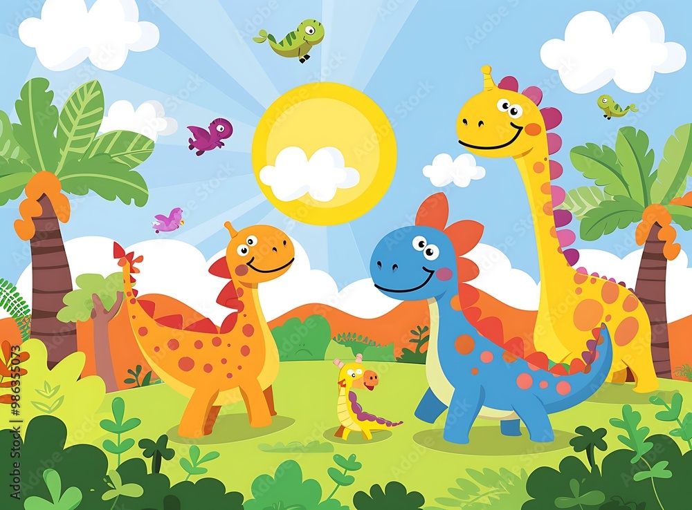 Happy Dinosaur Family Illustration Happy Dinosaur Family Illustration