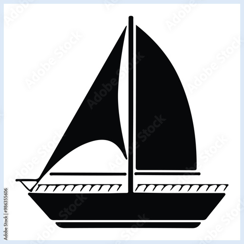 Black sailboat silhouette, Nautical yacht vector icon