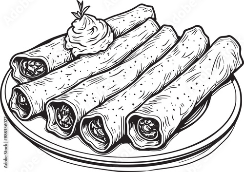 Crispy rolled flautas coloring page illustration 