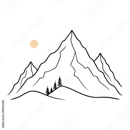 a Mountain , outline vector, on a white background,