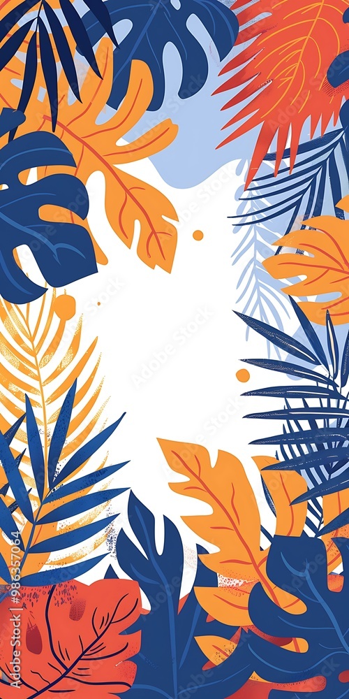 Fototapeta premium Tropical Leaves Pattern Background Illustration