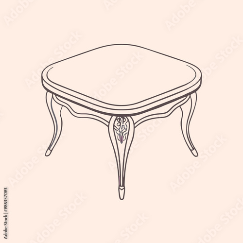 a Round Tea Table , outline vector, on a white background, 